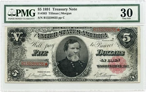 image for: FR. 363 1891 $5 Treasury Note PMG Very Fine 30