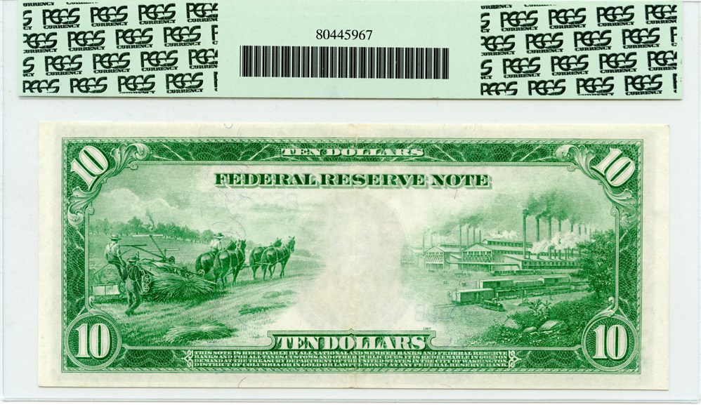 image for: FR. 911b 1914 Blue Seal $10 New York Federal Reserve Note PCGS About New 55