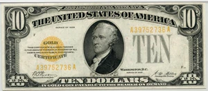 image for: FR. 2400 1928 $10 Gold Certificate PMG About Uncirculated 55