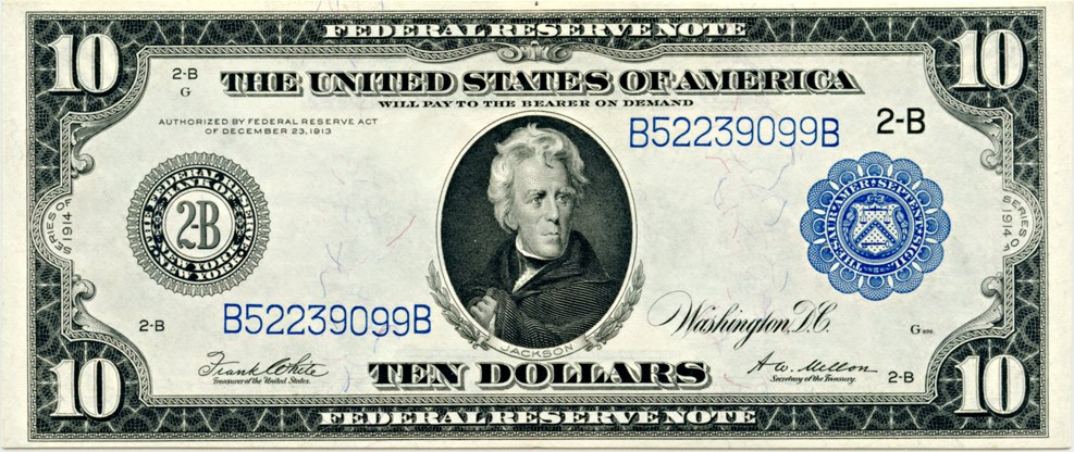 image for: FR. 911b 1914 Blue Seal $10 New York Federal Reserve Note PCGS About New 55