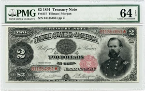 image for: FR. 357 1891 $2 Treasury Note PMG Choice Unc 64 EPQ