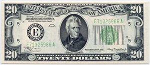 image for: FR. 2054am-E Dark Green Seal 1934 $20 PCGS Gem New 65PPQ