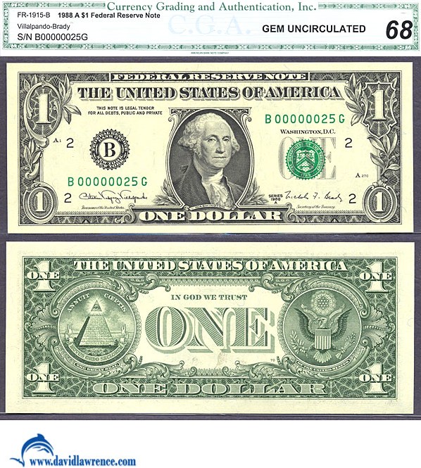 1988A $1 Sheetfed press. Washington, DC (Fr. 1915B)