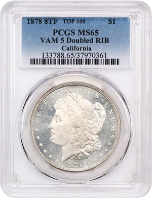 image for: 1878 8TF $1 PCGS MS65 (VAM-5, Doubled RIB) ex: California