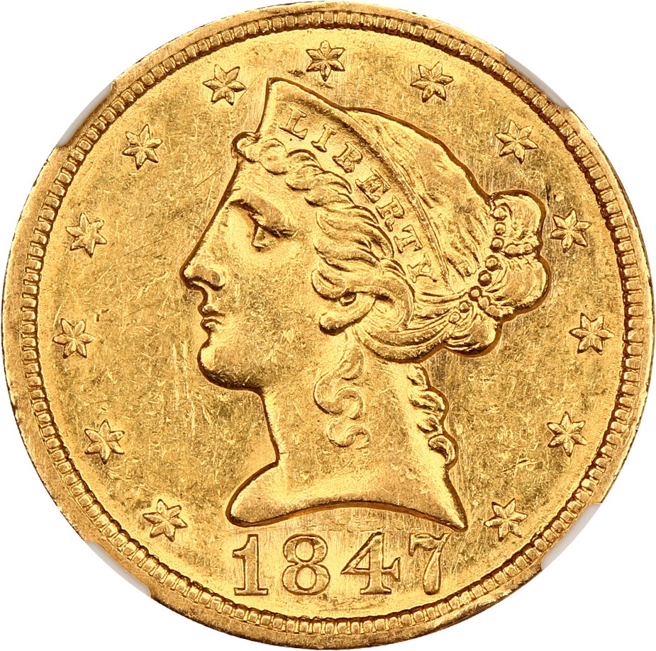 image for: 1847/7 $5 NGC AU58 (VP-001)