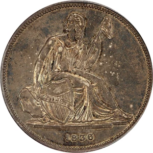 image for: 1836 Gobrecht $1 PCGS/CAC Proof 58 (Name on Base, Original, Coin Alignment)