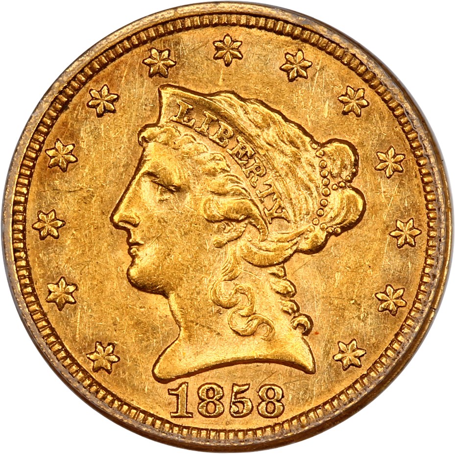 image for: 1858-C $2 1/2 PCGS AU50