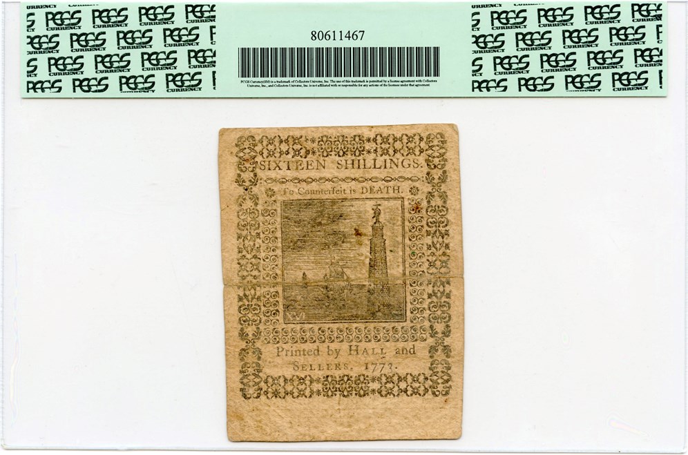 image for: Pennsylvania FR. PA162 16s March 20, 1773 PCGS Extremely Fine 40 ex: Newman
