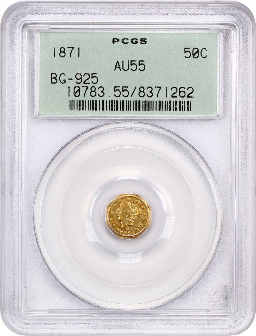 image for: 1871 Cal. Gold 50c PCGS AU55 (BG-925, OGH)