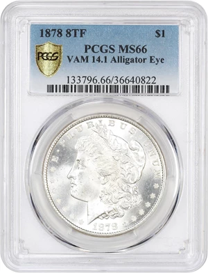 image for: 1878 8TF $1 PCGS MS66 (VAM-14.1, Alligator Eye)