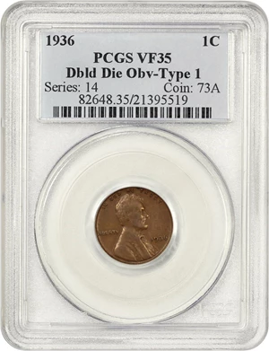 image for: 1936 1c PCGS VF35 (Doubled Die Obverse, Type 1)