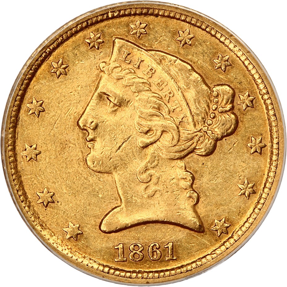 image for: 1861-C $5 ANACS AU58 Details (Cleaned)