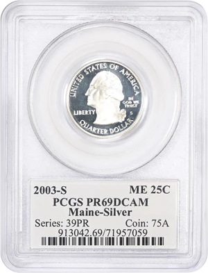 image for: 2003-S Maine 25c PCGS Proof 69 DCAM (Silver)