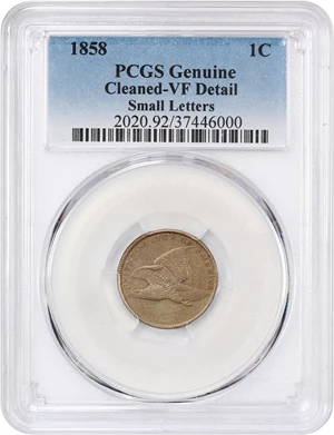 image for: 1858 Flying Eagle 1c PCGS VF Details (Small Letters, Cleaned)