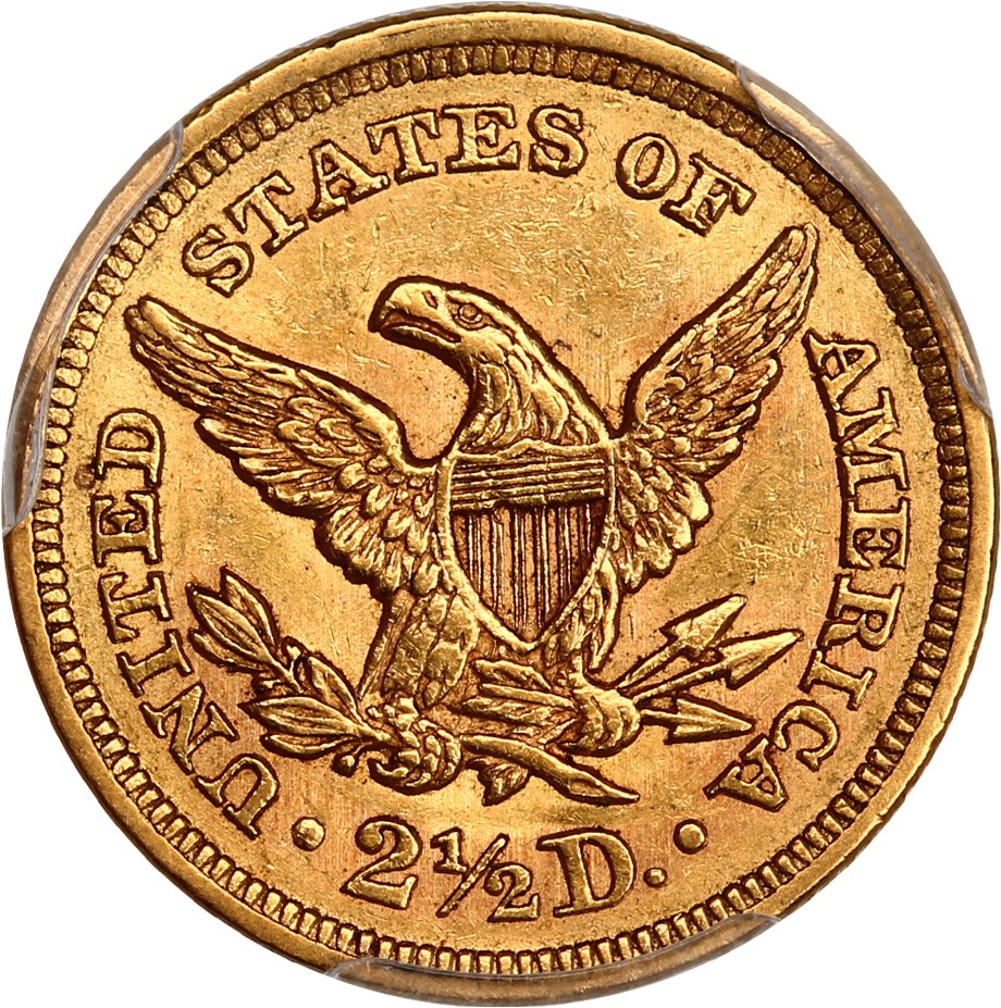 image for: 1858 $2 1/2 PCGS/CAC AU58