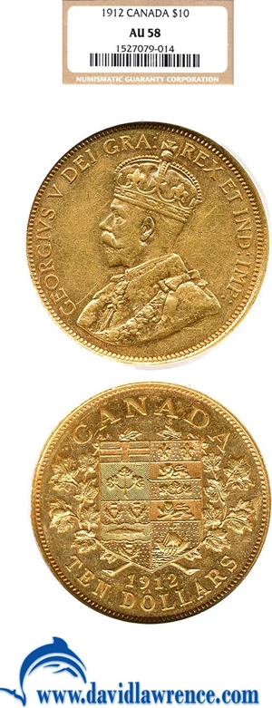 image for: Canada: 1912 $10 NGC AU58