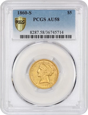 image for: 1860-S $5 PCGS AU58