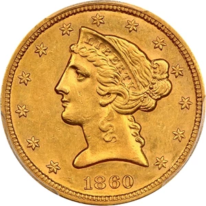 image for: 1860-S $5 PCGS AU58
