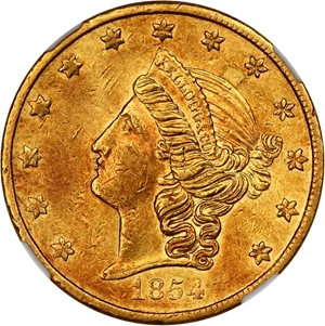 image for: 1854 Kellogg & Co. $20 NGC AU55