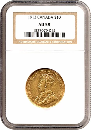 image for: Canada: 1912 $10 NGC AU58