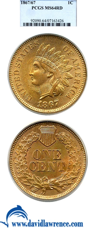 image for: 1867/67 1c PCGS MS64 RD