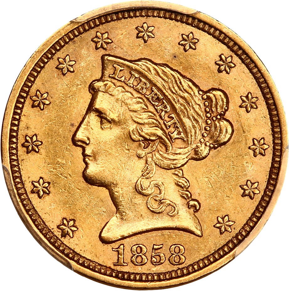 image for: 1858 $2 1/2 PCGS/CAC AU58