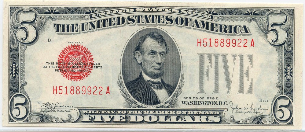 image for: FR. 1530 1928E $5 Legal Tender Note PCGS Very Choice New 64 PPQ