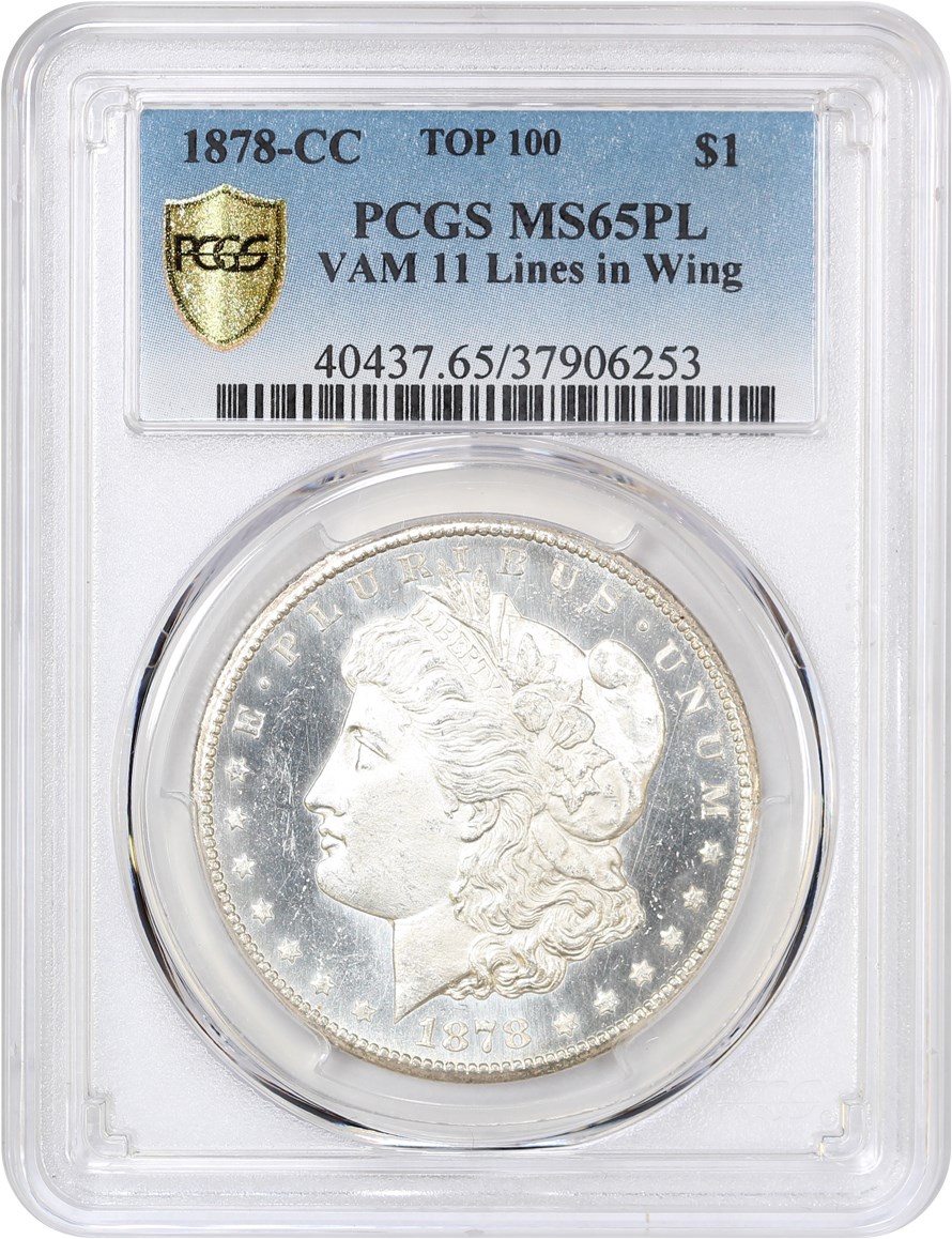 image for: 1878-CC $1 PCGS MS65 PL (VAM-11 Lines in Wing)