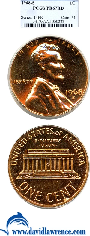 image for: 1968-S 1c PCGS Proof 67 RD