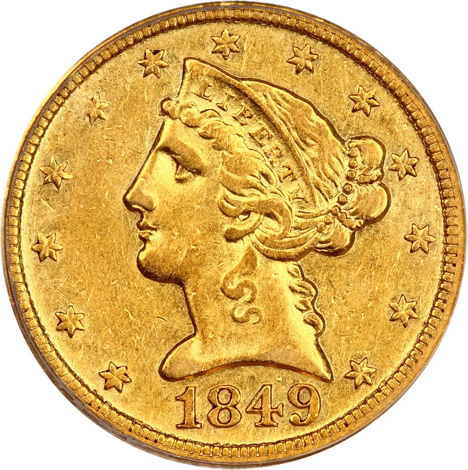image for: 1849-D $5 PCGS AU50