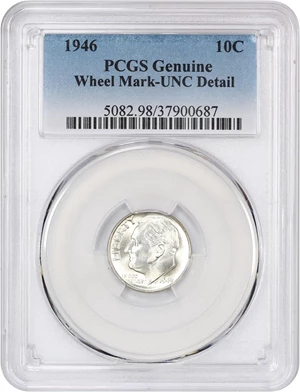 image for: 1946 10c PCGS UNC Details (Wheel Mark)