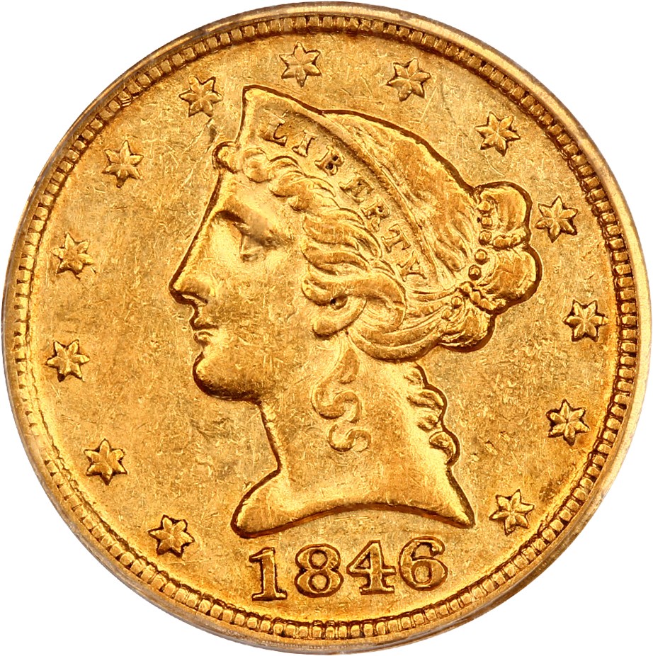 image for: 1846-D $5 PCGS AU50