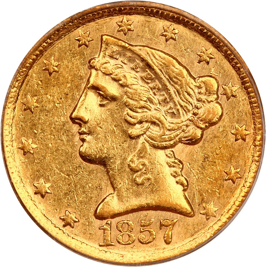 image for: 1857-C $5 PCGS AU55