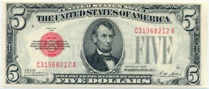 image for: FR. 1525 1928 $5 Legal Tender Note PCGS About New 58 PPQ