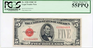 image for: FR. 1528 1928C $5 Legal Tender Note PCGS About New 55 PPQ