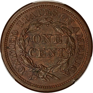 image for: 1855 1c PCGS/CAC MS63 RB (Slanted 55)