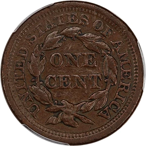 image for: 1856 1c PCGS VF Details (Slanted 5, Scratch)