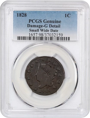 image for: 1828 1c PCGS Good Details (Small Wide Date, Damage)