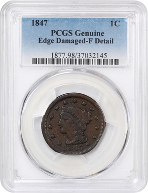 image for: 1847 1c PCGS Fine Details (Edge Damaged)