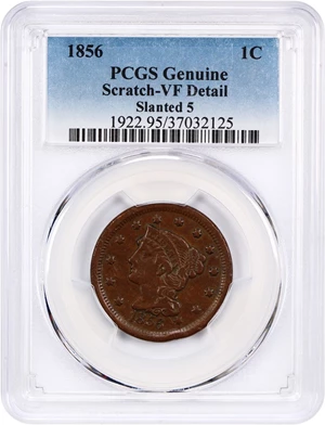image for: 1856 1c PCGS VF Details (Slanted 5, Scratch)