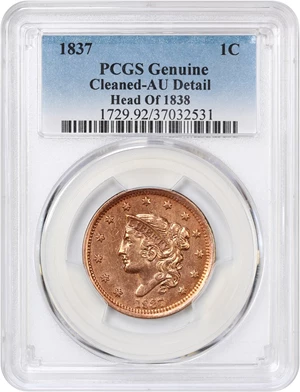 image for: 1837 1c PCGS AU Details (Head of 1838, Cleaned)