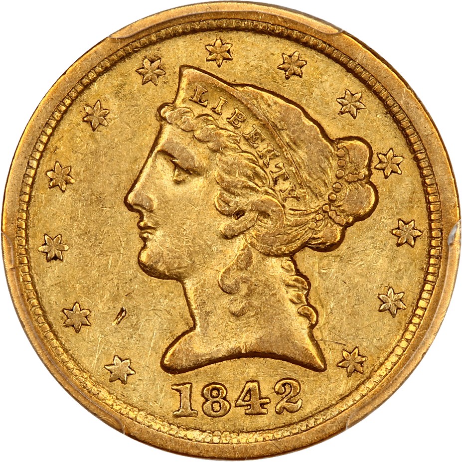 image for: 1842-C $5 PCGS XF45 (Large Date)