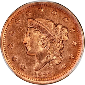 image for: 1837 1c PCGS AU Details (Head of 1838, Cleaned)