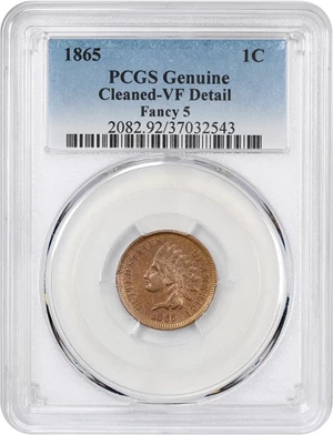 image for: 1865 1c PCGS VF Details (Fancy 5, Cleaned)