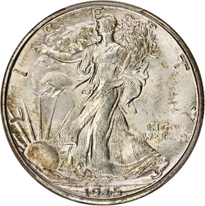 image for: 1945-D 50c PCGS UNC Details (Wheel Mark)