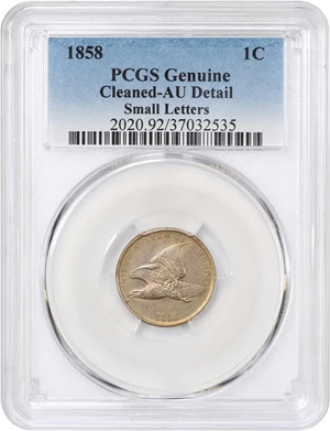image for: 1858 Flying Eagle 1c PCGS AU Details (Small Letters, Cleaned)