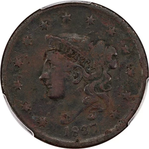 image for: 1837 1c PCGS Fine Details (Medium Letters, Environmental Damage)