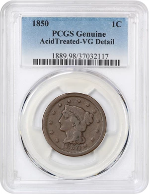 image for: 1850 1c PCGS VG Details (Acid Treated)