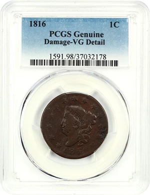 image for: 1816 1c PCGS VG Details (Damage)