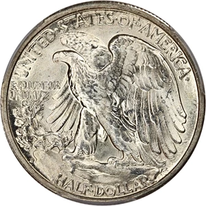 image for: 1945-D 50c PCGS UNC Details (Wheel Mark)